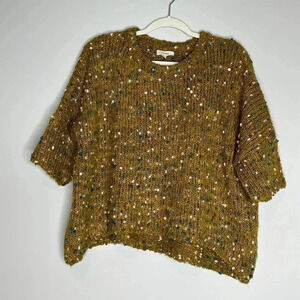 Freeway Sweater Mustard Yellow Knit Wool Blend Boho Style Sweater Sz L